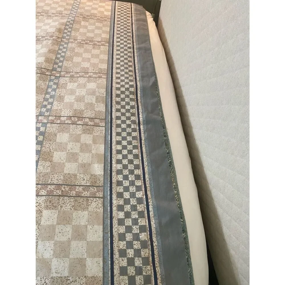 Steven’s Vintage flat sheet Blue Beige checkered 70s retro Full size